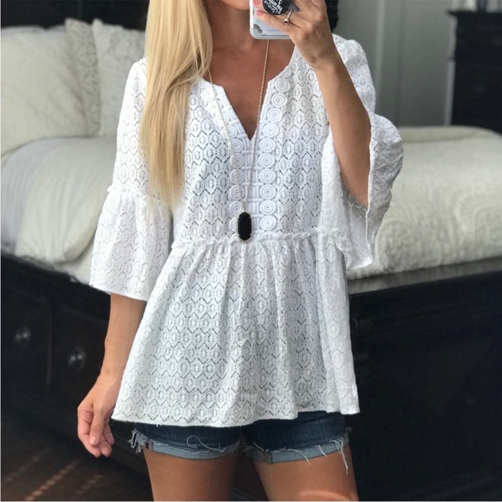 Lilly Pulitzer Inez Lace Peplum Top Solid White Resort Womens Size Medium